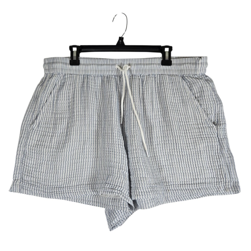 Lou & Grey Shorts Womens XL Blue White Striped 100% Cotton Gauzy Casual